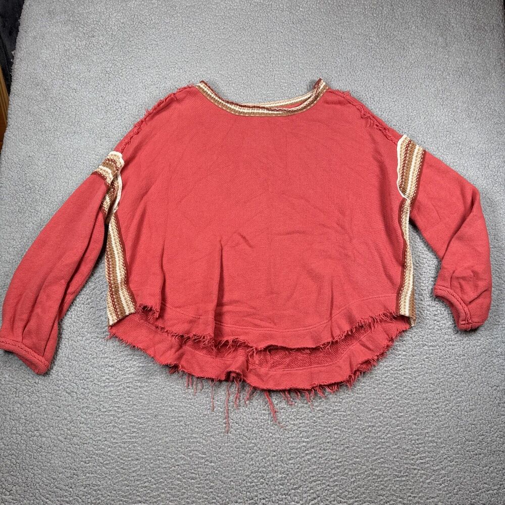 Free People Sweatshirt Womens XS Pullover Oversized Fringe Boho Lagenlook‎ Artsy